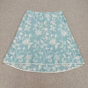 Collection Fifty Nine A-Line Skirt WMNS 10 Blue White Floral Embroidered Linen